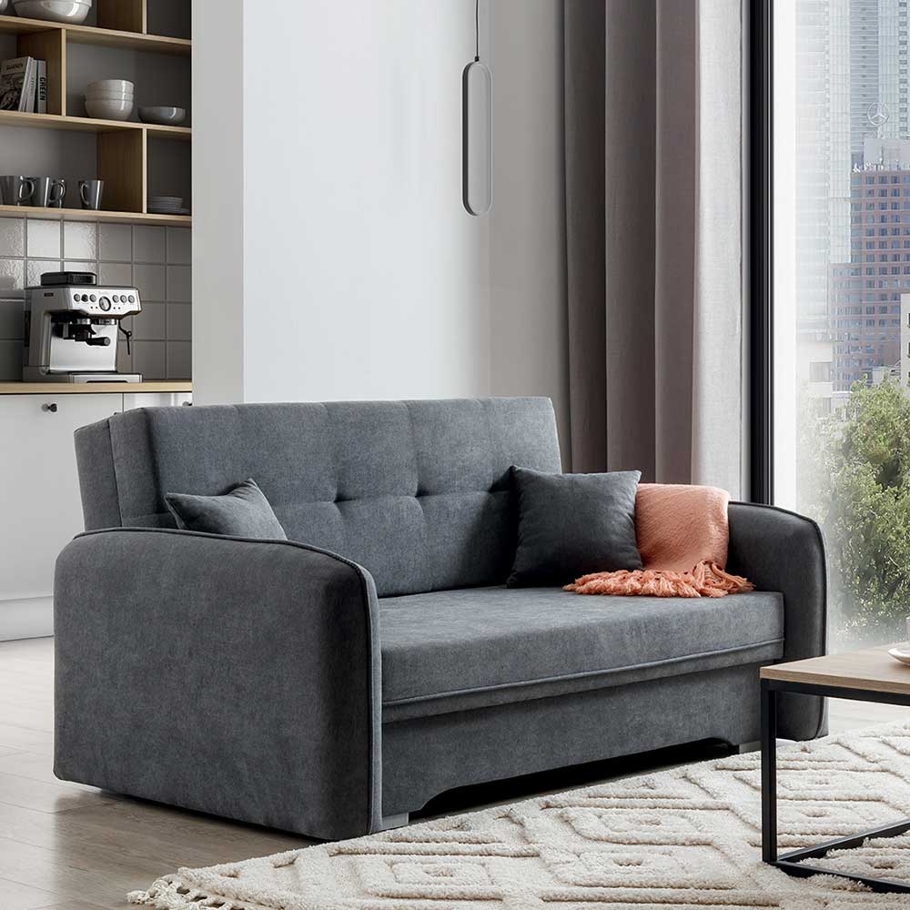 Bettcouch mit Federkern aus Velours Dunkelgrau - Lictona