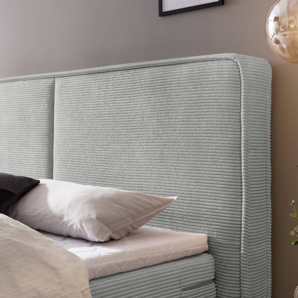Boxspringbett in Hellgrau und Holz Natur - Bekasi