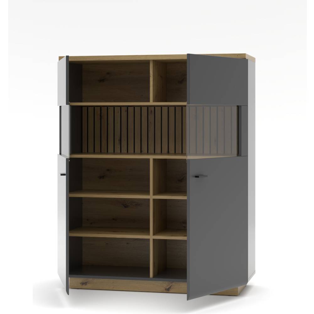 Highboard Vitrine in Dunkelgrau - Azar