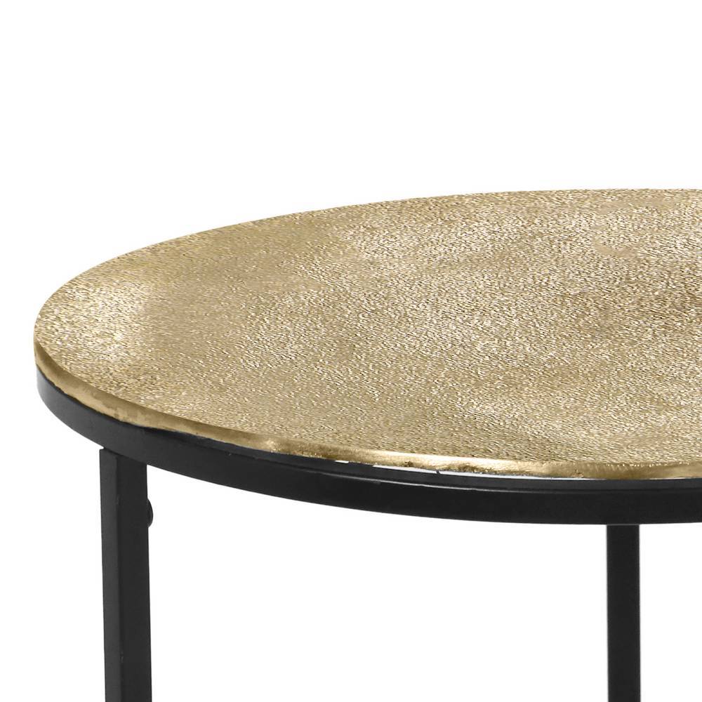 Runder Beistelltisch mit goldener Tischplatte und schwarzem Metallgestell – Daglinda