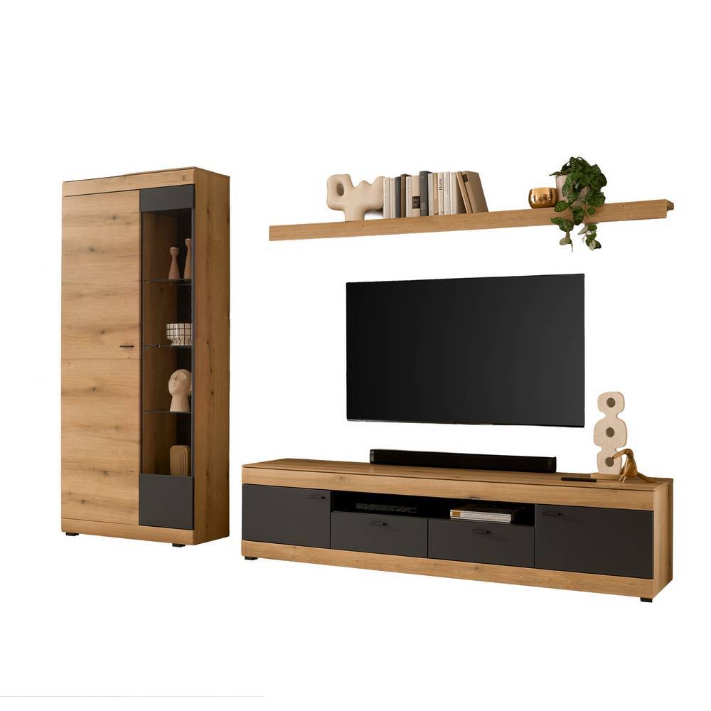 TV-Anbauwand Möbel in Eiche Optik - Addara (dreiteilig)