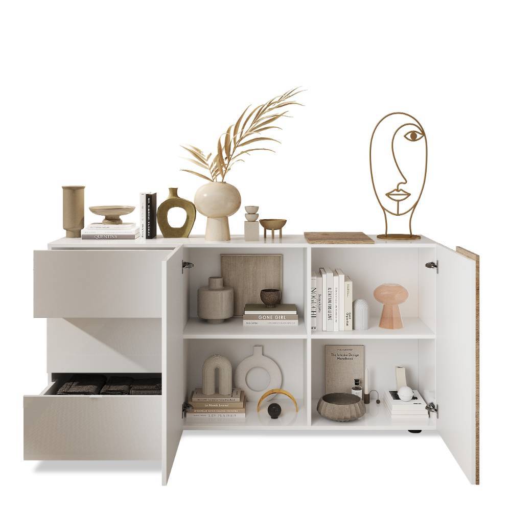 Kombi-Sideboard in Weiß und Wildeiche Optik - Tabea