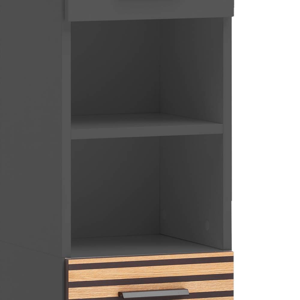 Offenes Ablagefach im anthrazitfarbenen Badezimmer-Hochschrank – Zyrian