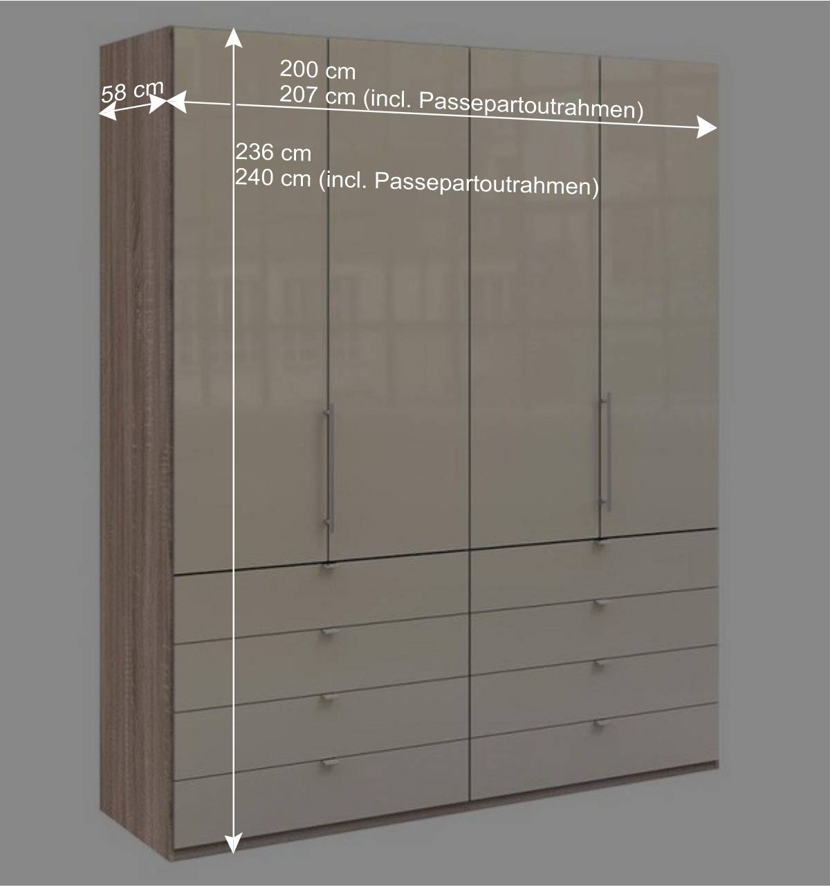 Schrank mit acht Schubladen & zwei Falttüren - Rativian