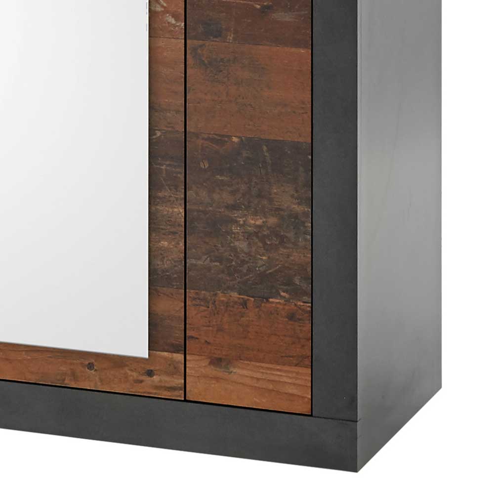 2-türiger Garderobenschrank mit Spiegel in Holz Antik & Dunkelgrau - Timuras