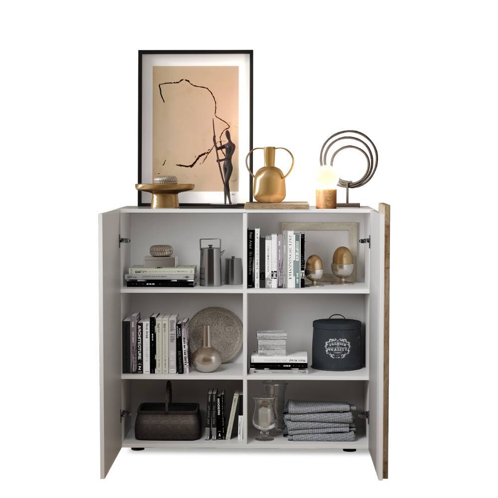 Highboard in Weiß und Wildeiche Optik - Tabea