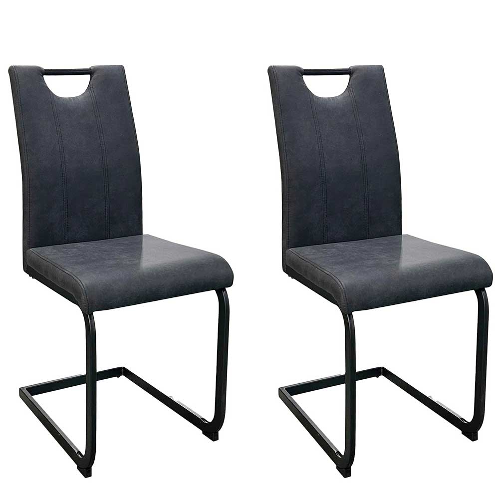 Freischwinger Stuhl in Anthrazit Microfaser - Brombere (2er Set)