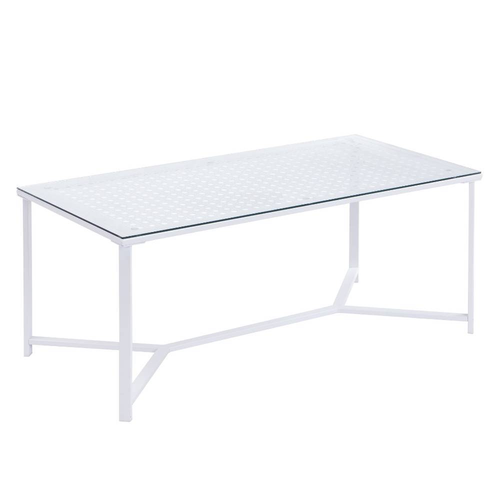 Weißer Metall-Couchtisch mit Glasplatte - Marian