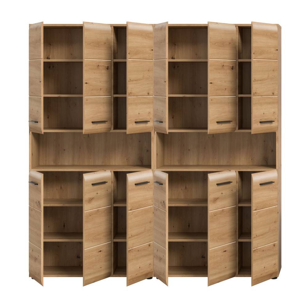 Zweiteiliges Badschrank Set mit vielen offenen Regalfächern und Ablageflächen in Eichendekor – Canopus