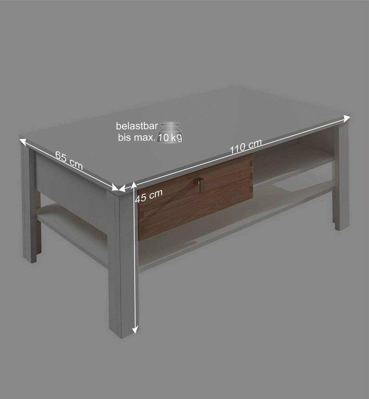 110x65 Wohnzimmer Tisch mit zwei Schubladen - Connassa