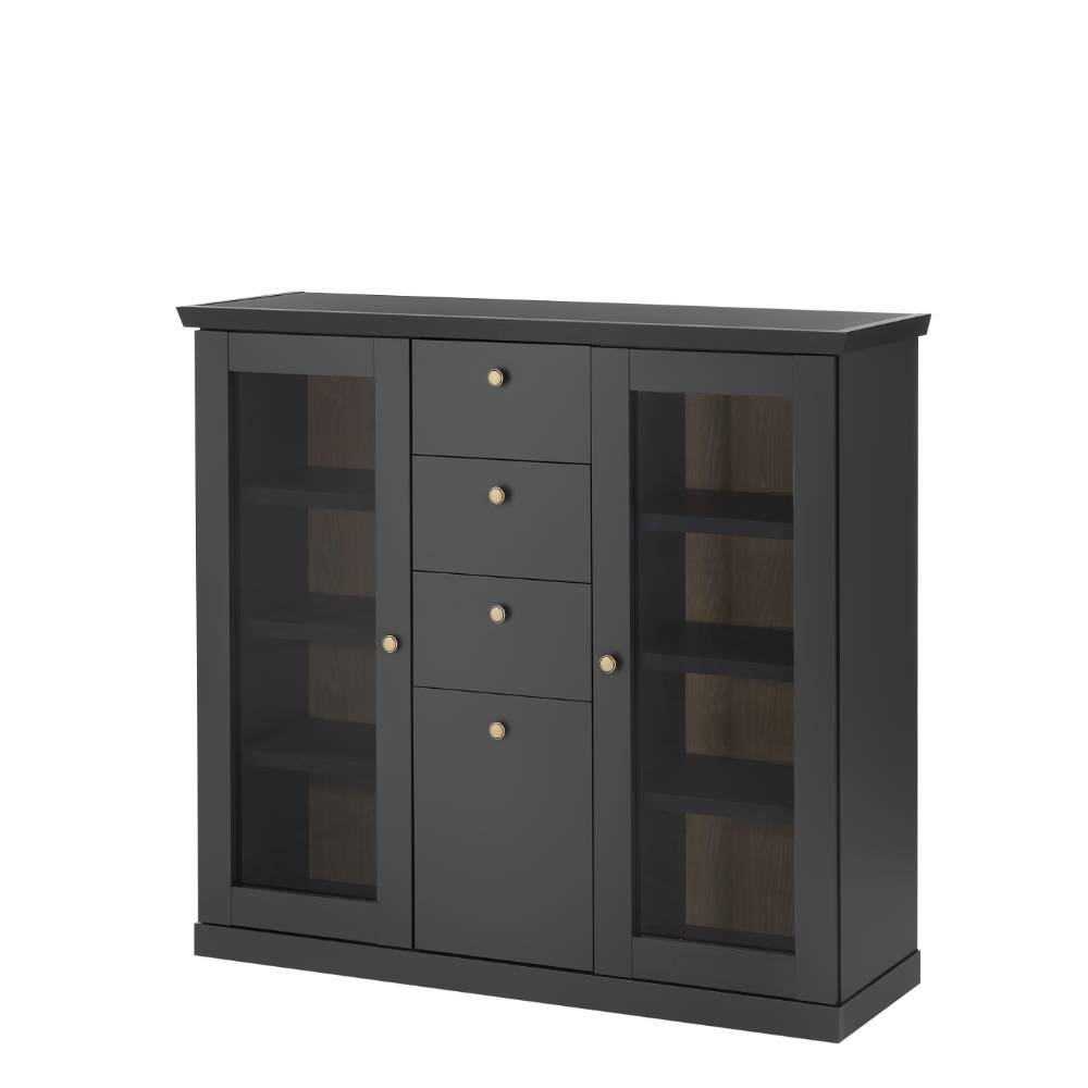 Modern Country Highboard Vitrine in Mattschwarz - Lulumo