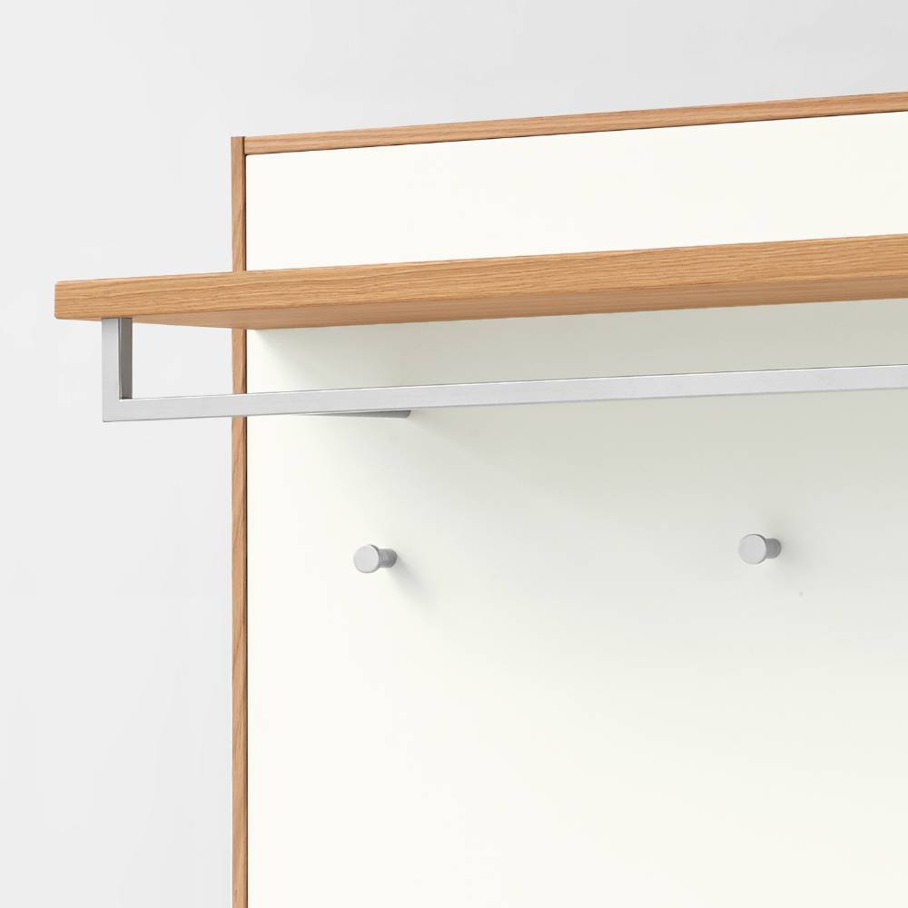 Garderobenpaneel mit Eiche Bianco Ablage und Kleiderstange sowie zwei Haken für Flur – Pablona