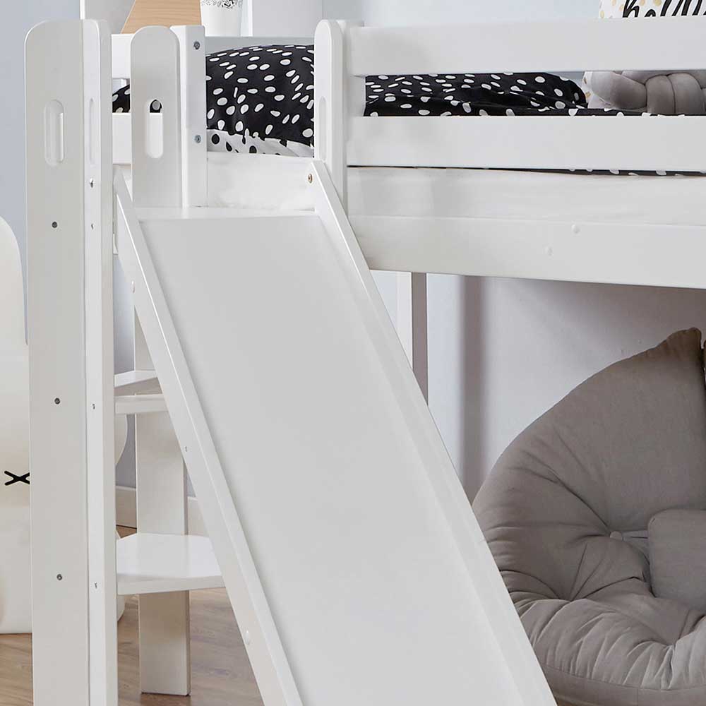 Weißes Kinderzimmer Hochbett mit schräger Rutsche - Figuera