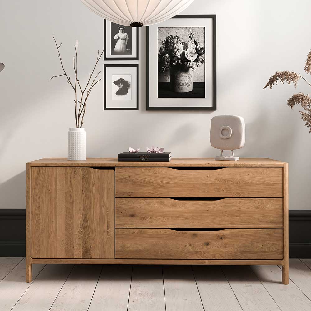 Wildeiche Sideboard mit drei Schubladen und Tür - Laida