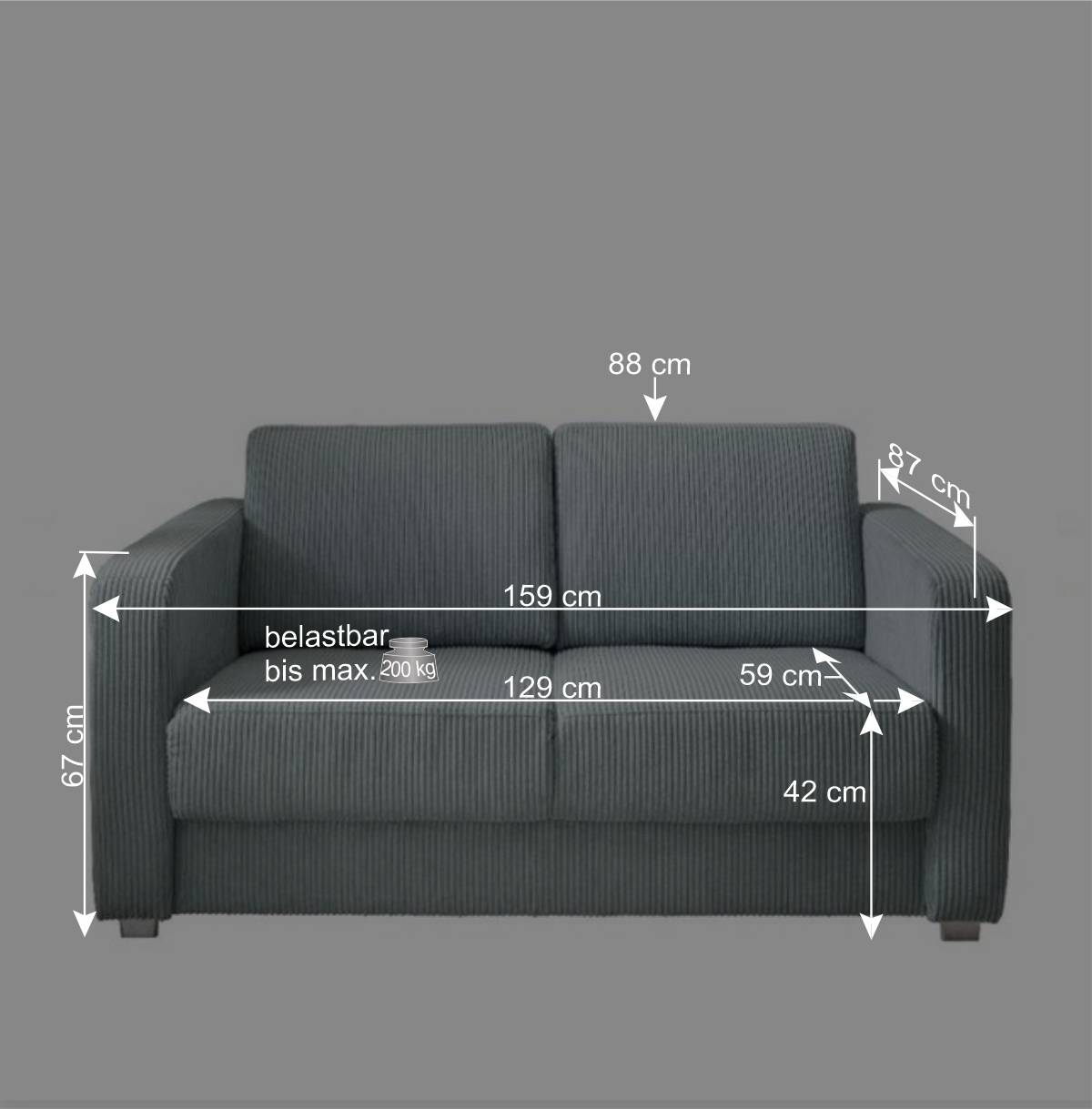 Cord Schlafsofa in Hellblau - Zora