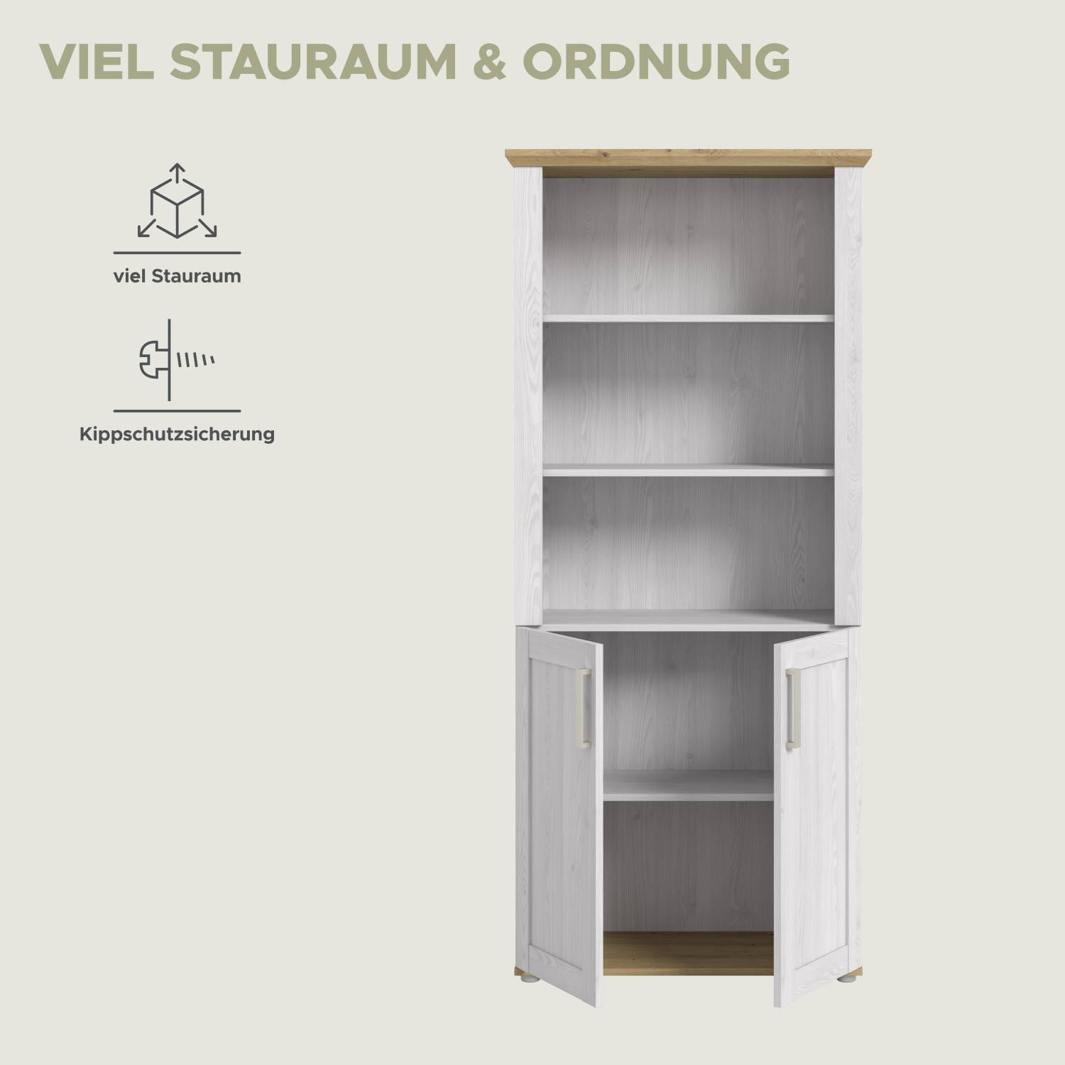 Aktenschrank mit viel Stauraum für Ordner und einer sicheren Kippschutzsicherung – Tocella