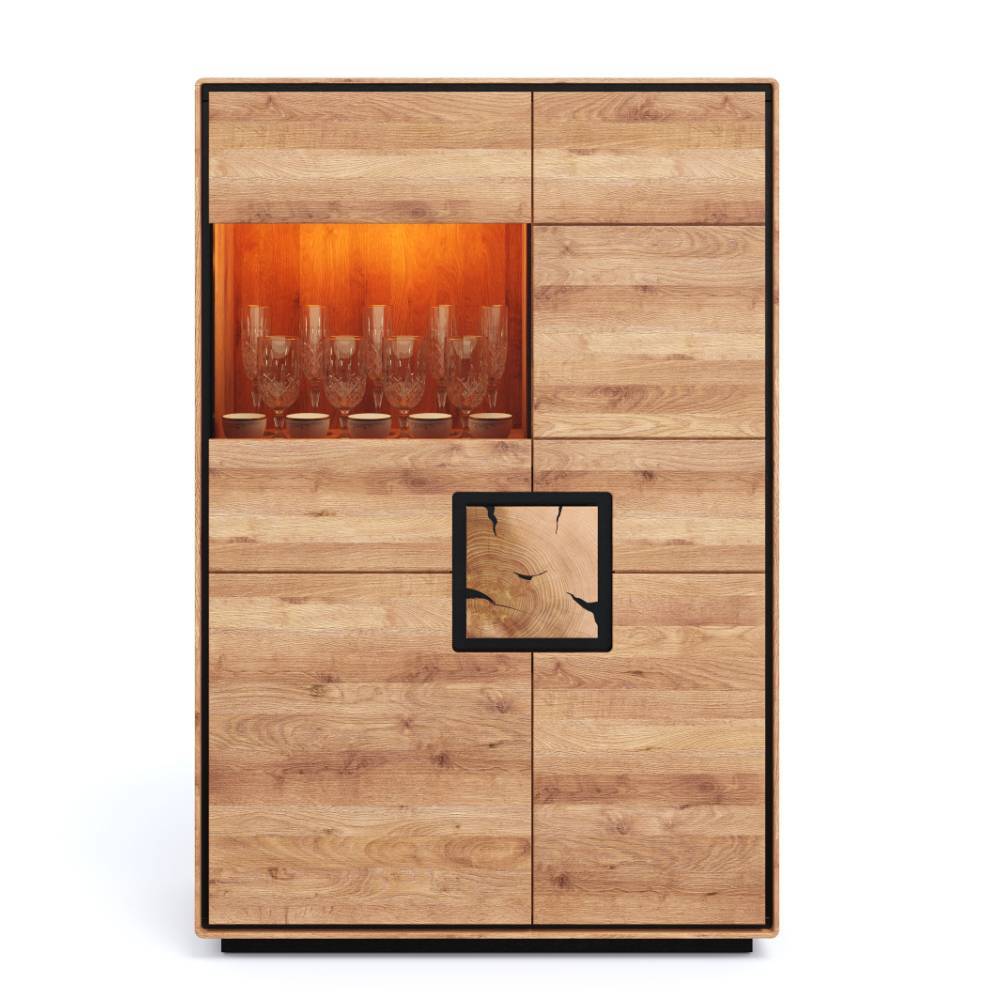 Highboard Vitrine aus Wildeiche Massivholz - Shipper