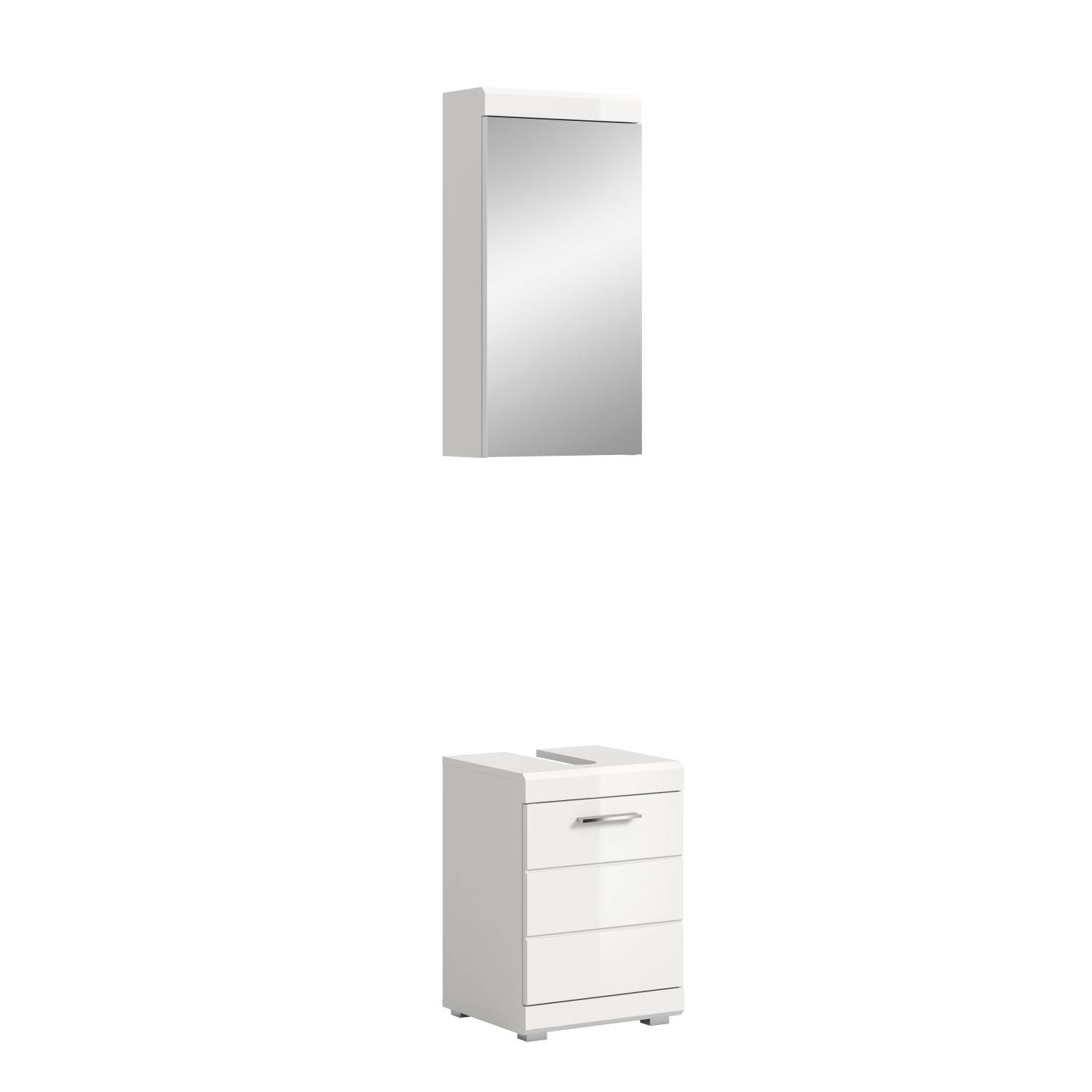 Weißes zweiteiliges Badmöbel Set mit Spiegelschrank und Waschbeckenunterschrank – Nanila