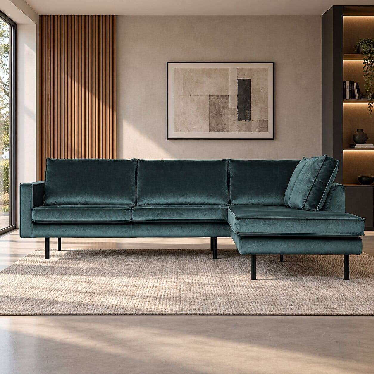 Wohnzimmercouch L-Design in Petrol Blau - Fledos