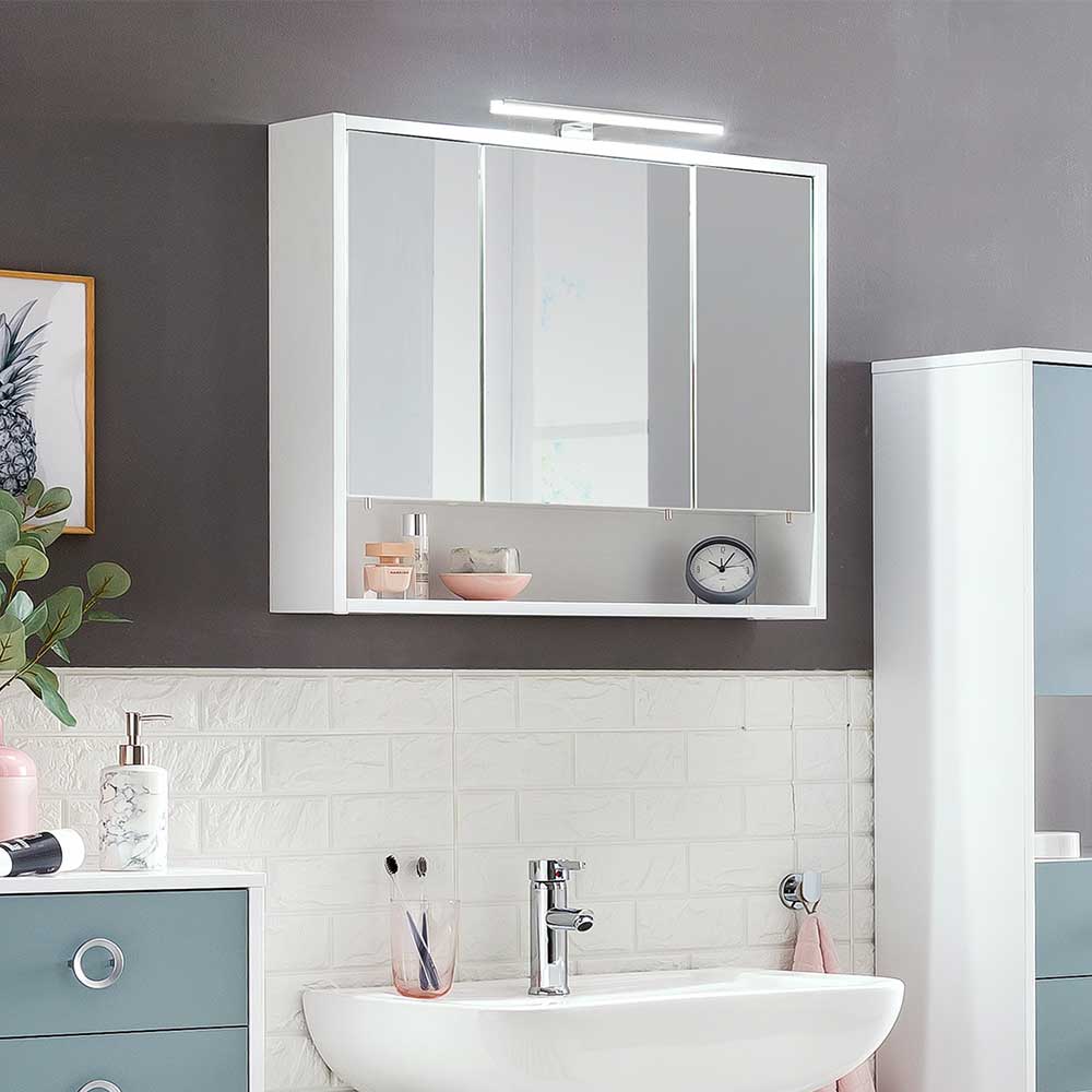 led bad spiegelschrank mit offenem fach in weiß - 70x66x16 cm - spynda