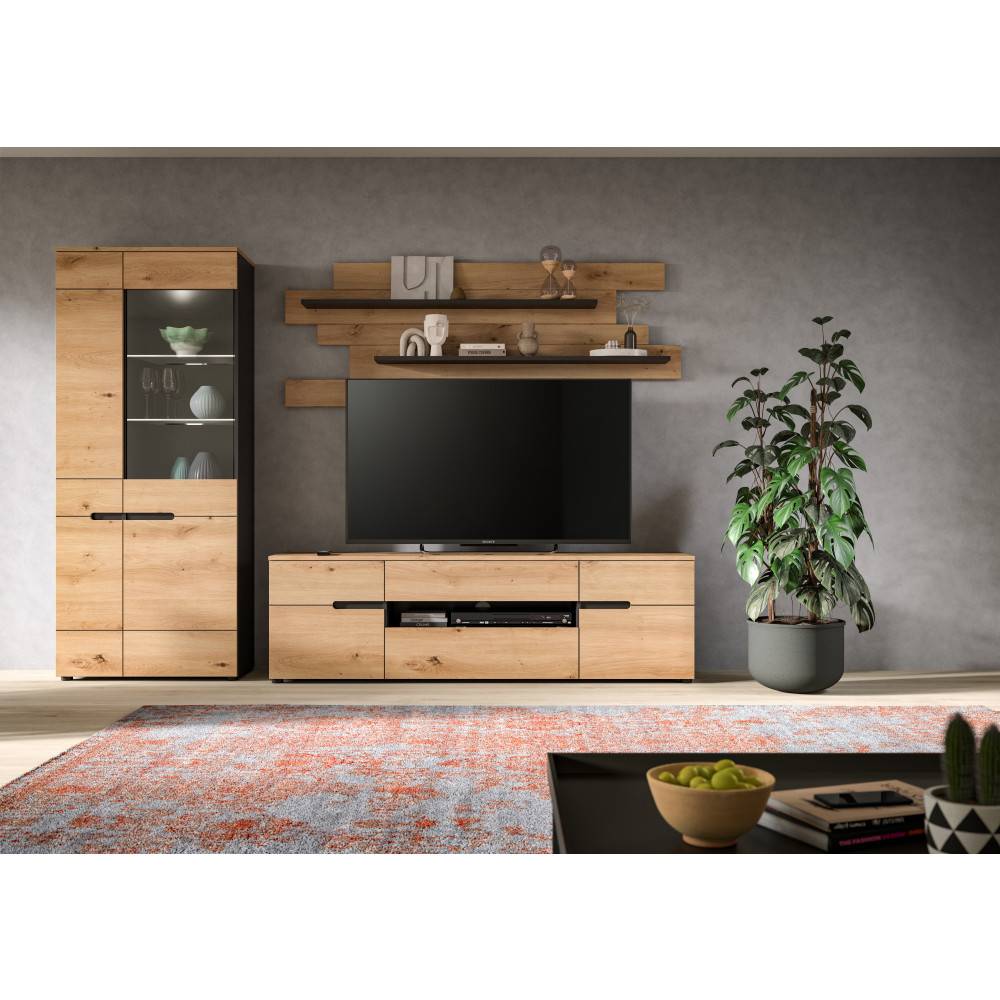Elegante Wohnzimmermöbel in Holzoptik und Anthrazit mit viel Stauraum – Irysma