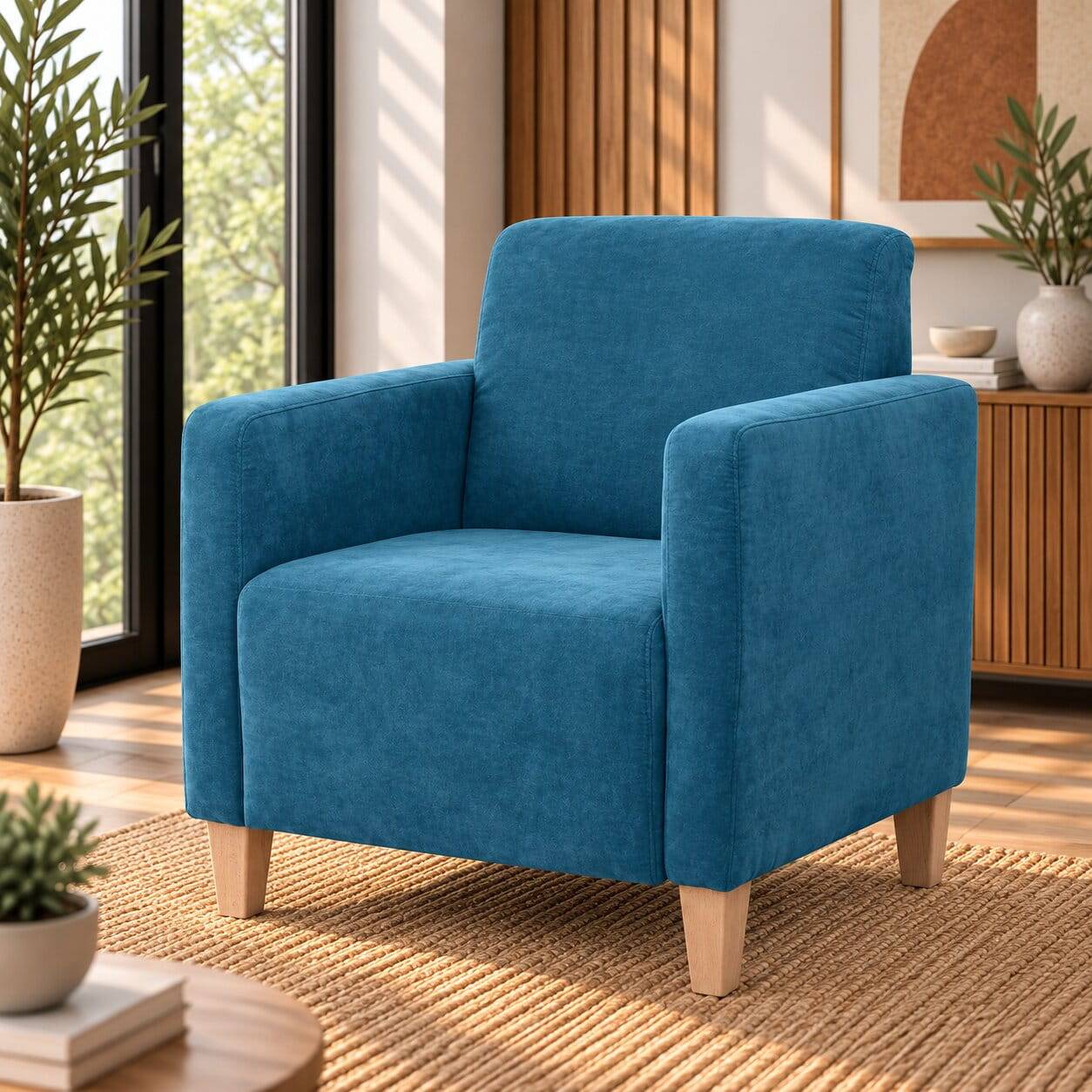 Wohnzimmer Sessel in Petrol Veloursbezug - Miragda