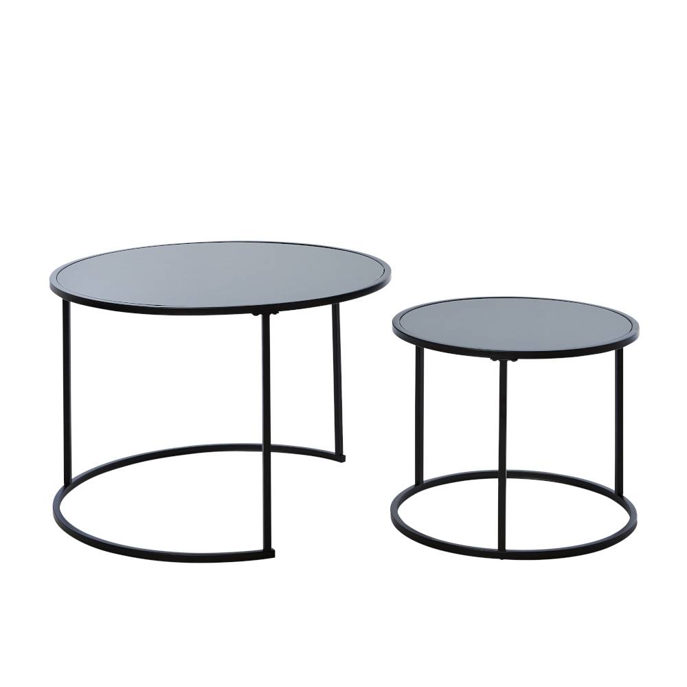 Couchtisch Duo mit Schwarzglasplatten - Ilea (zweiteilig)
