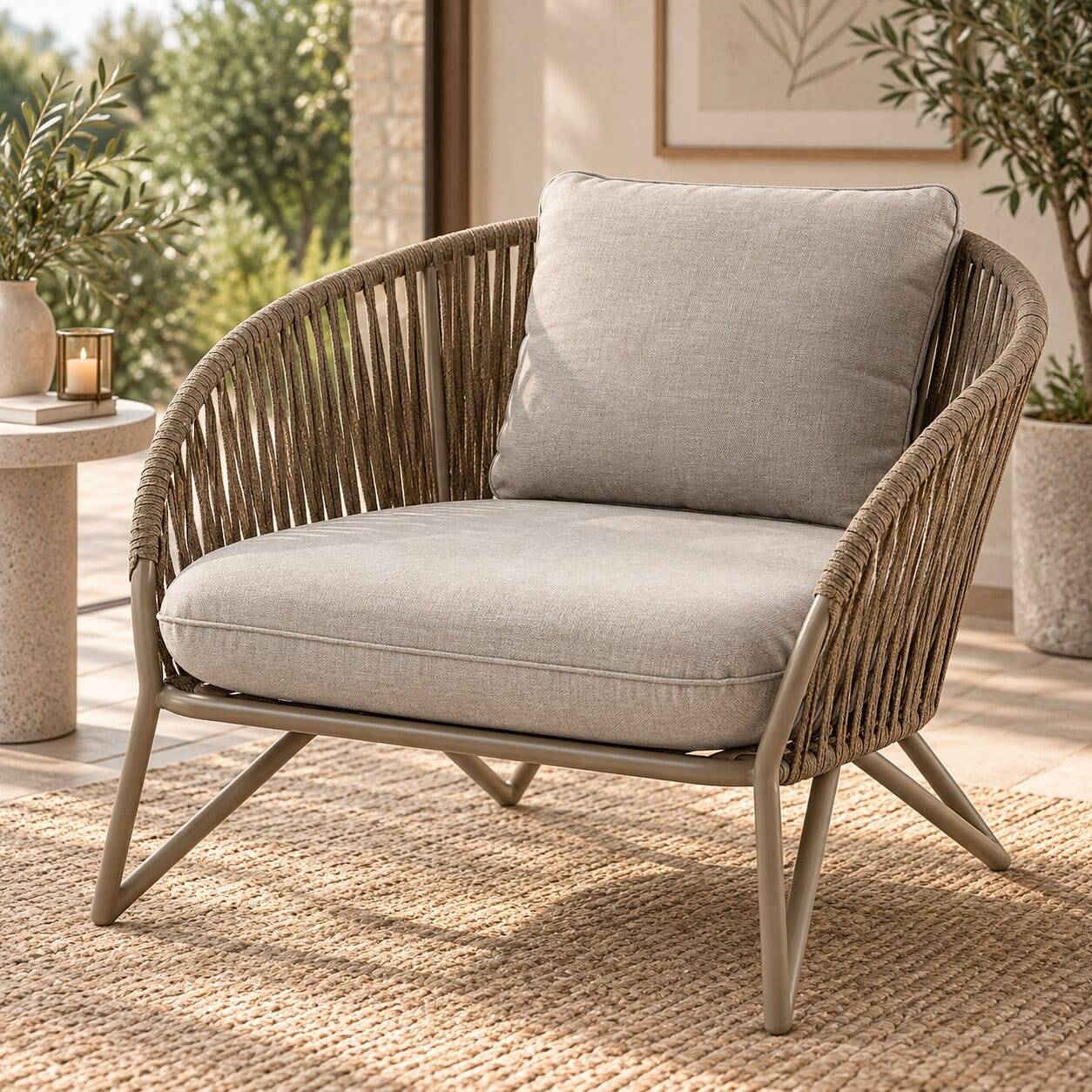 Sessel aus Seilgeflecht in Hellbraun & Beige - Rosmani