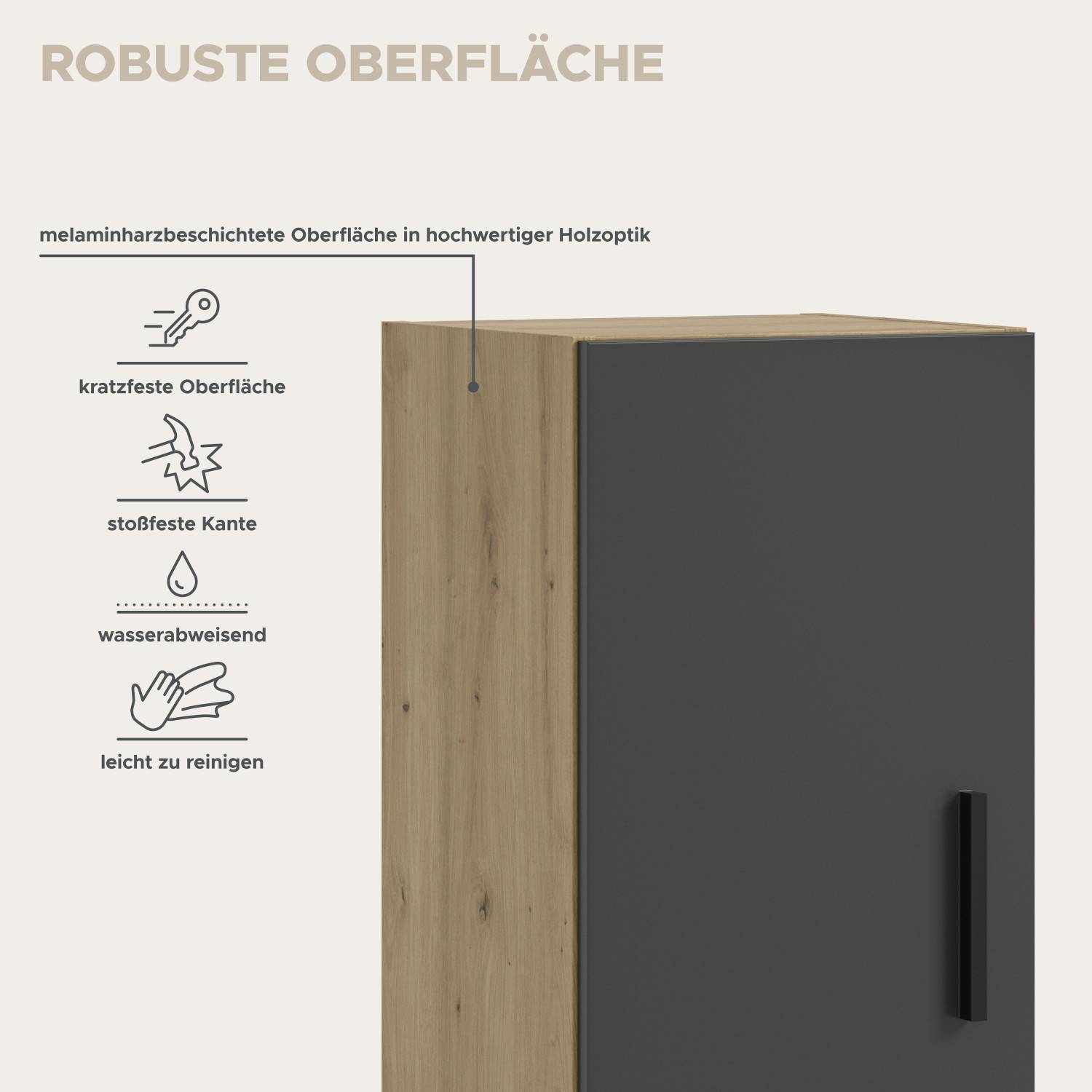 Robuste, kratzfeste und wasserabweisende Melaminharz-Oberfläche in Artisan Oak Optik – Estoron