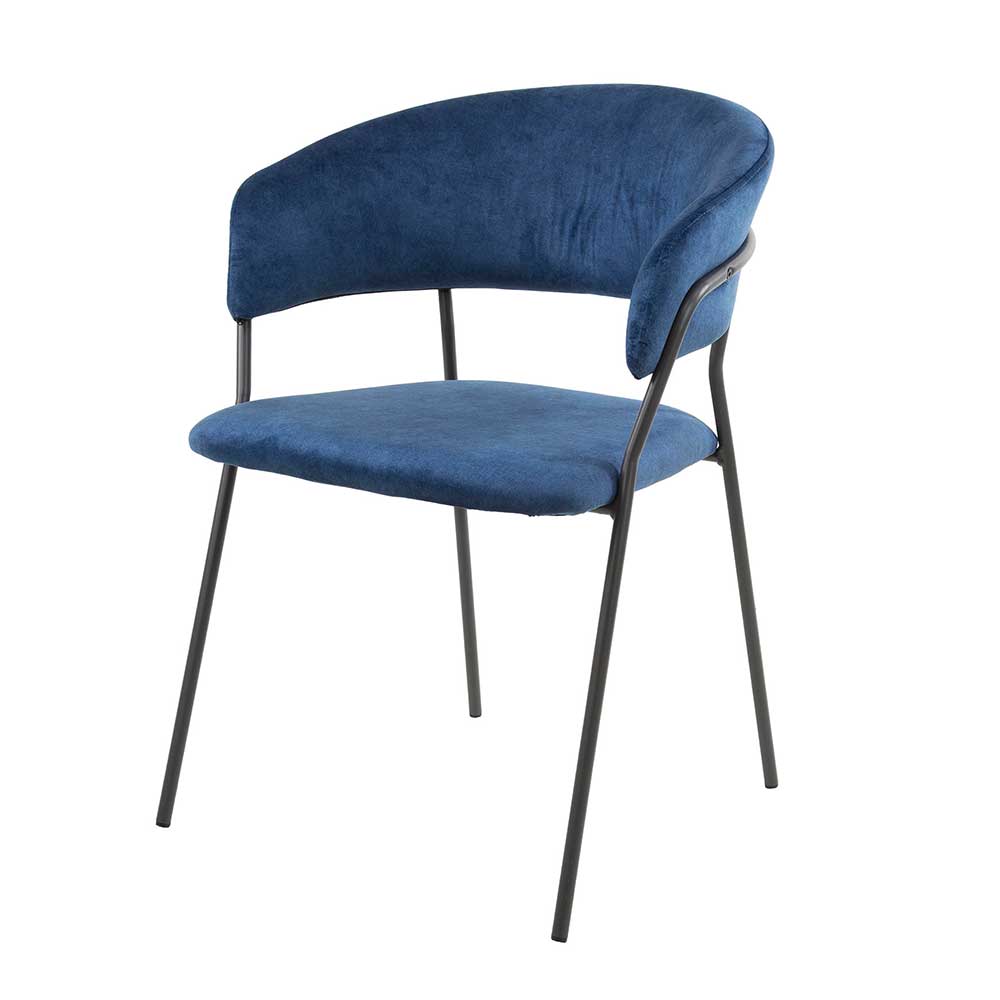 Design Armlehnenstühle in Blau Samt - Novaki (4er Set)