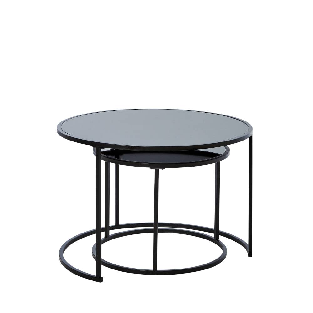Couchtisch Duo mit Schwarzglasplatten - Ilea (zweiteilig)