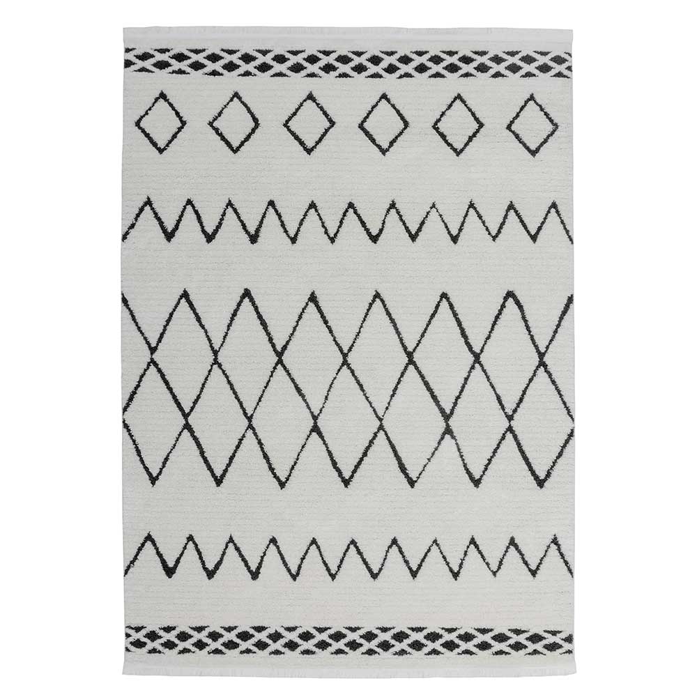 Ethno Style Teppich in Weiß und Schwarz - Blouno