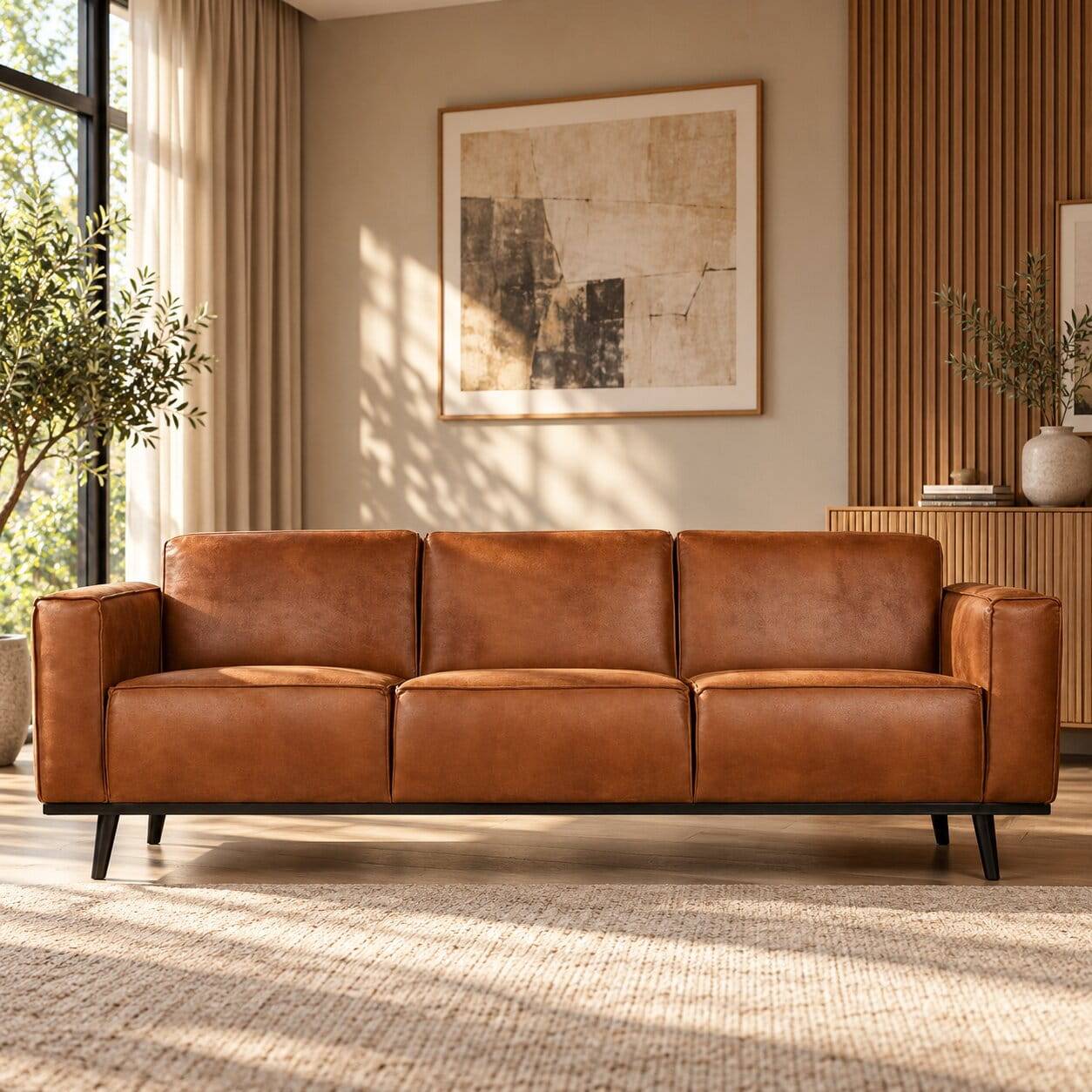 3er Leder Couch in Braun Cognac - Sunhide
