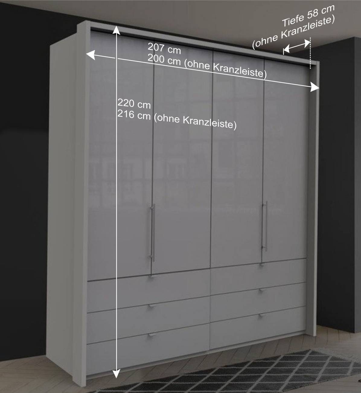 Weißer Falttüren Kleiderschrank glasbeschichtet - Dolienca