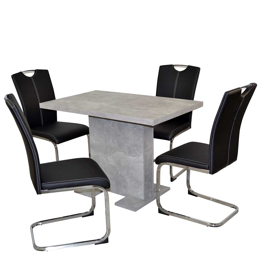 Tisch Betonoptik & Kunstlederstühle - Fulvios (fünfteilig)