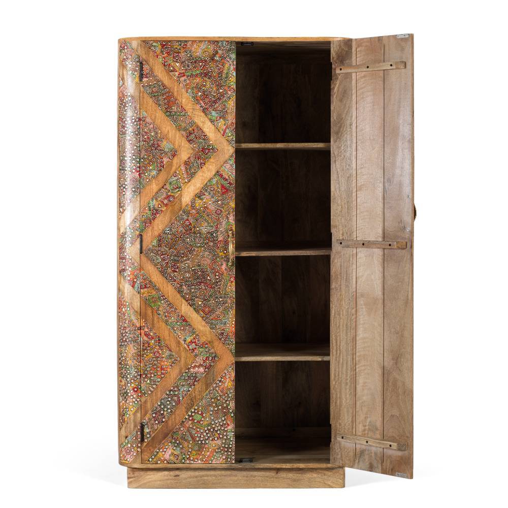 Massivholz Schrank mit Ethno Muster - Jeen