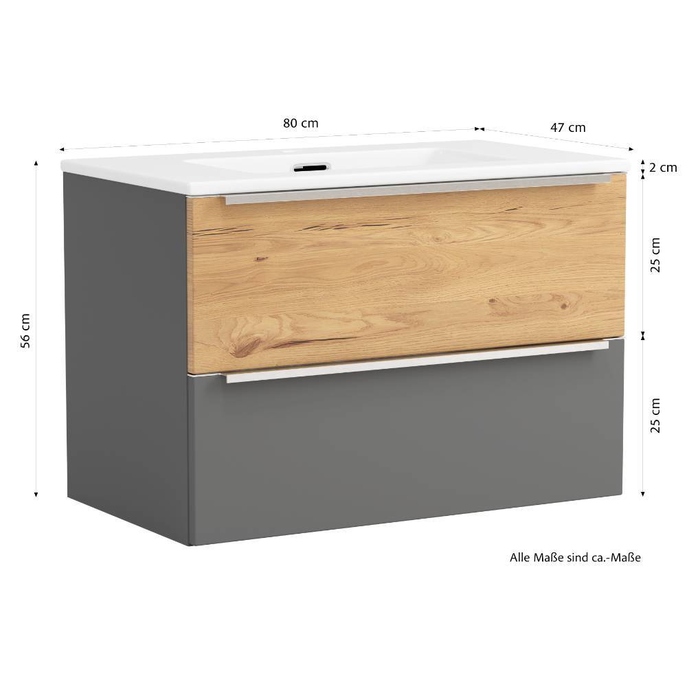 80cm Waschtisch mit Keramikbecken in Mattgrau - Reill