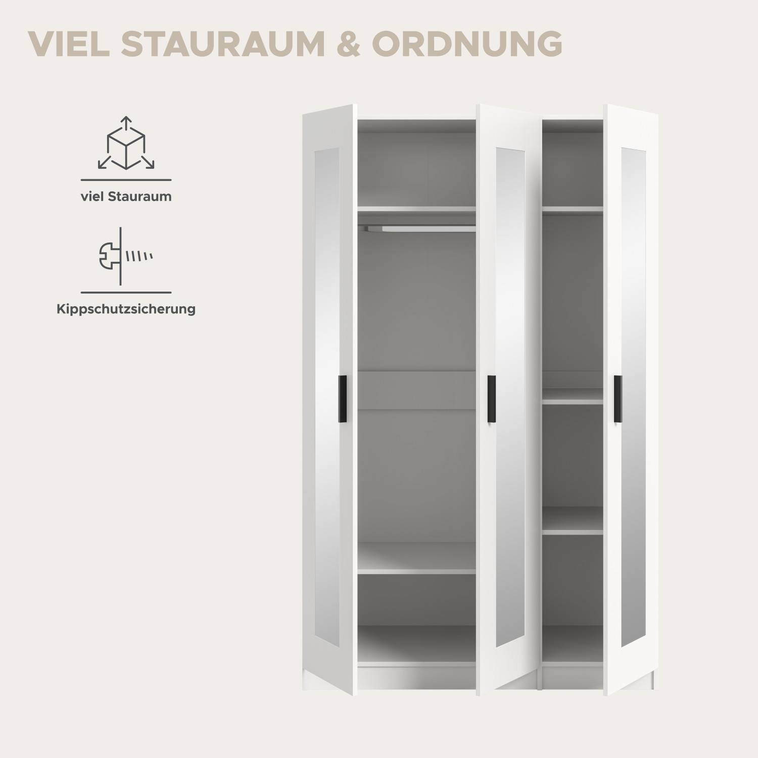 Weißer Kleiderschrank mit viel Stauraum, praktischen Fächern und Kippschutzsicherung für Ordnung – Bilbo