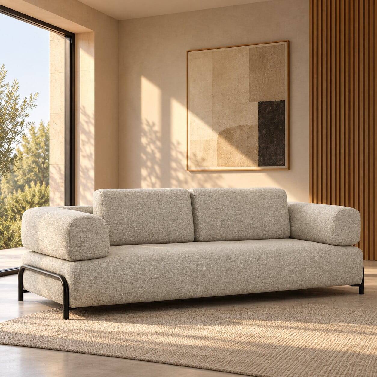 232 cm breites Webstoff Sofa in Beige - Aberdeens