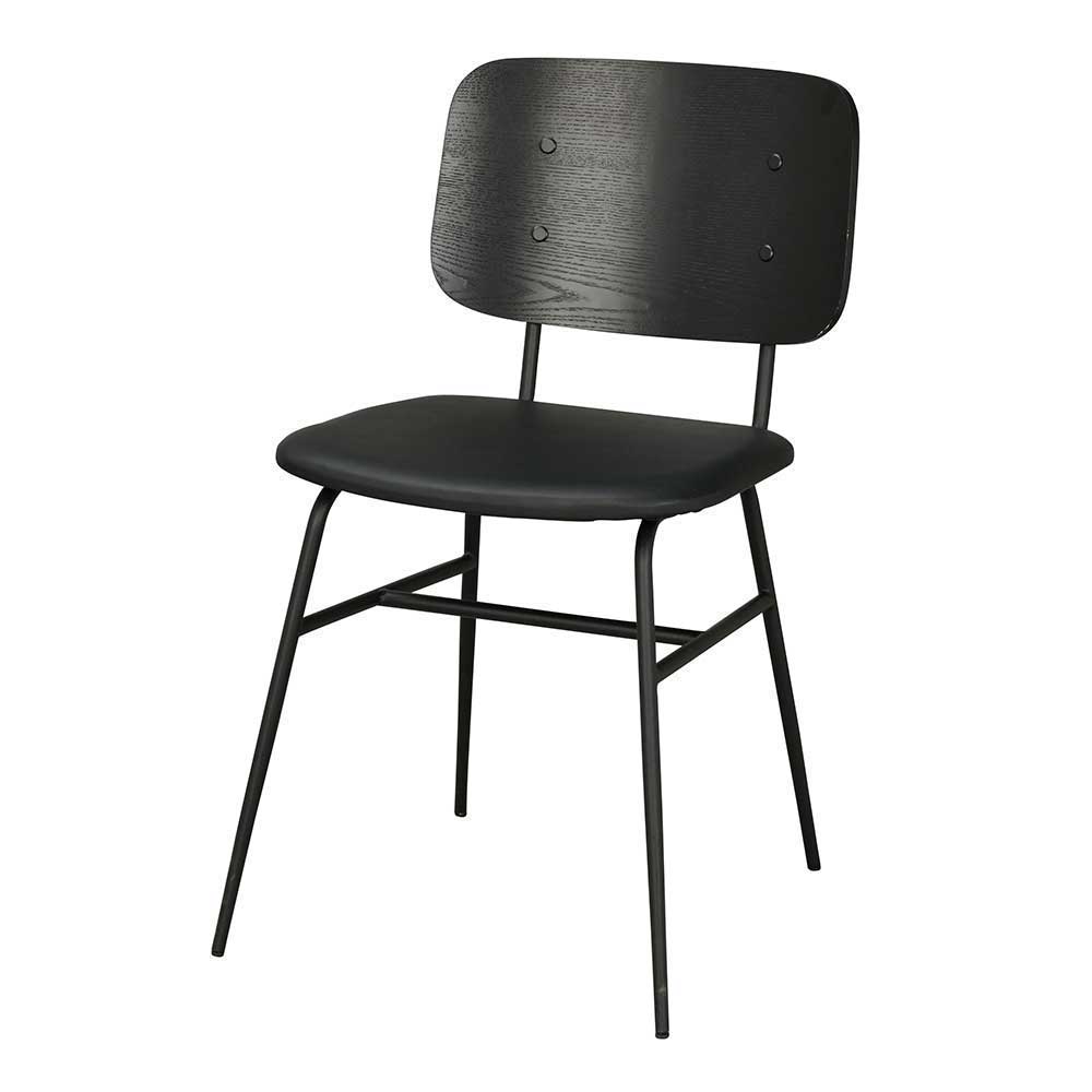 White Wash Holztisch & schwarze Stühle - Pessoa (fünfteilig)