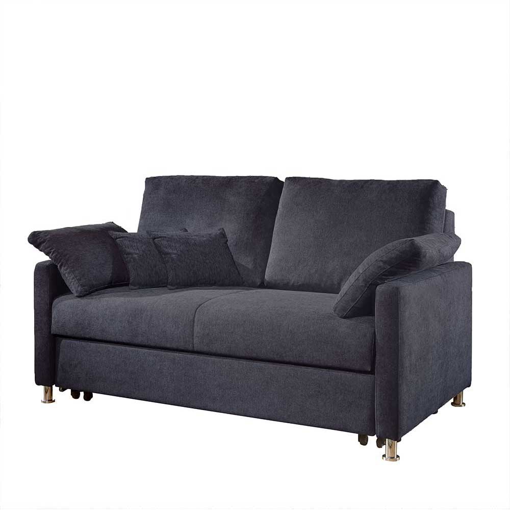 Dunkelblaue Couch als 2-Sitzer Sofa mit zwei Kissen und Chromfüßen – Casbella