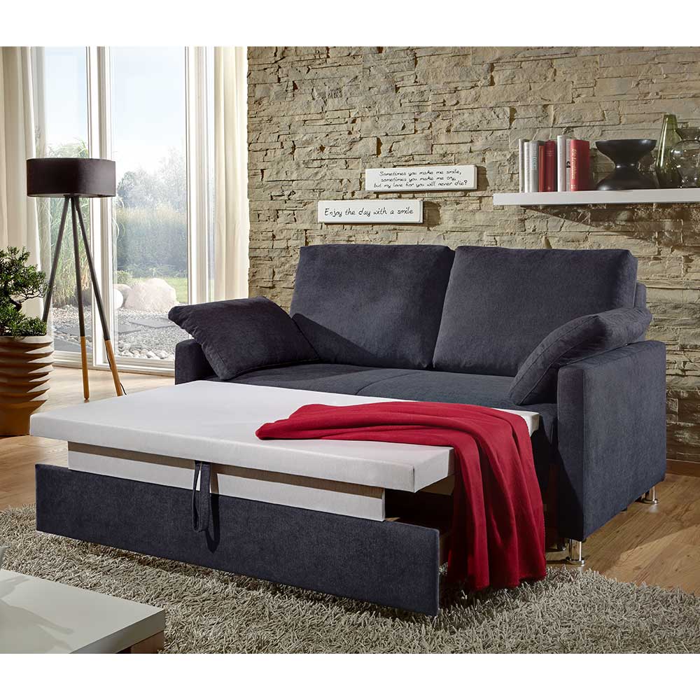 Couch mit Bettfunktion in Dunkelblau - Casbella