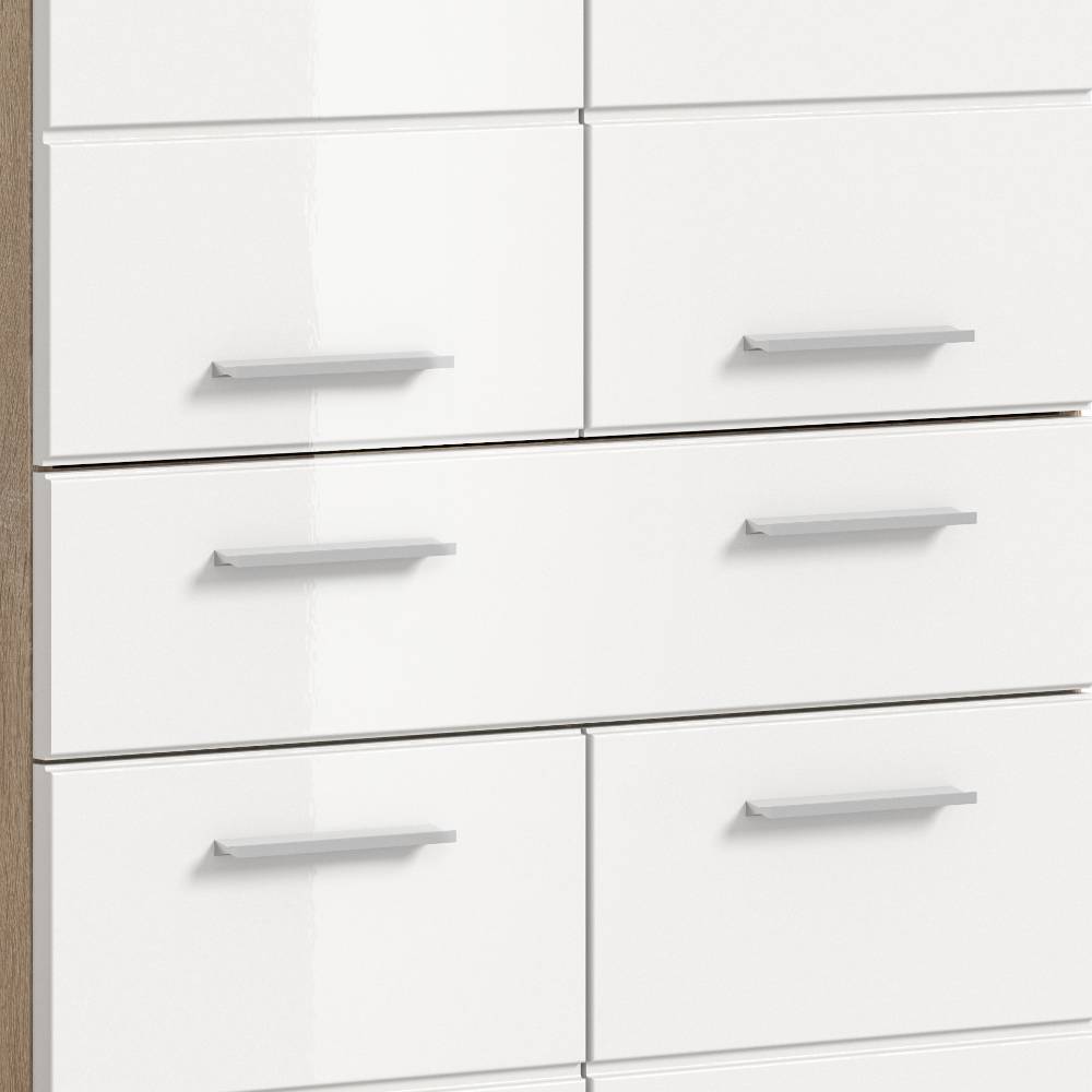 Highboard Schubladen mit silberfarbenen Griffen und glänzenden Fronten – Calbanyara