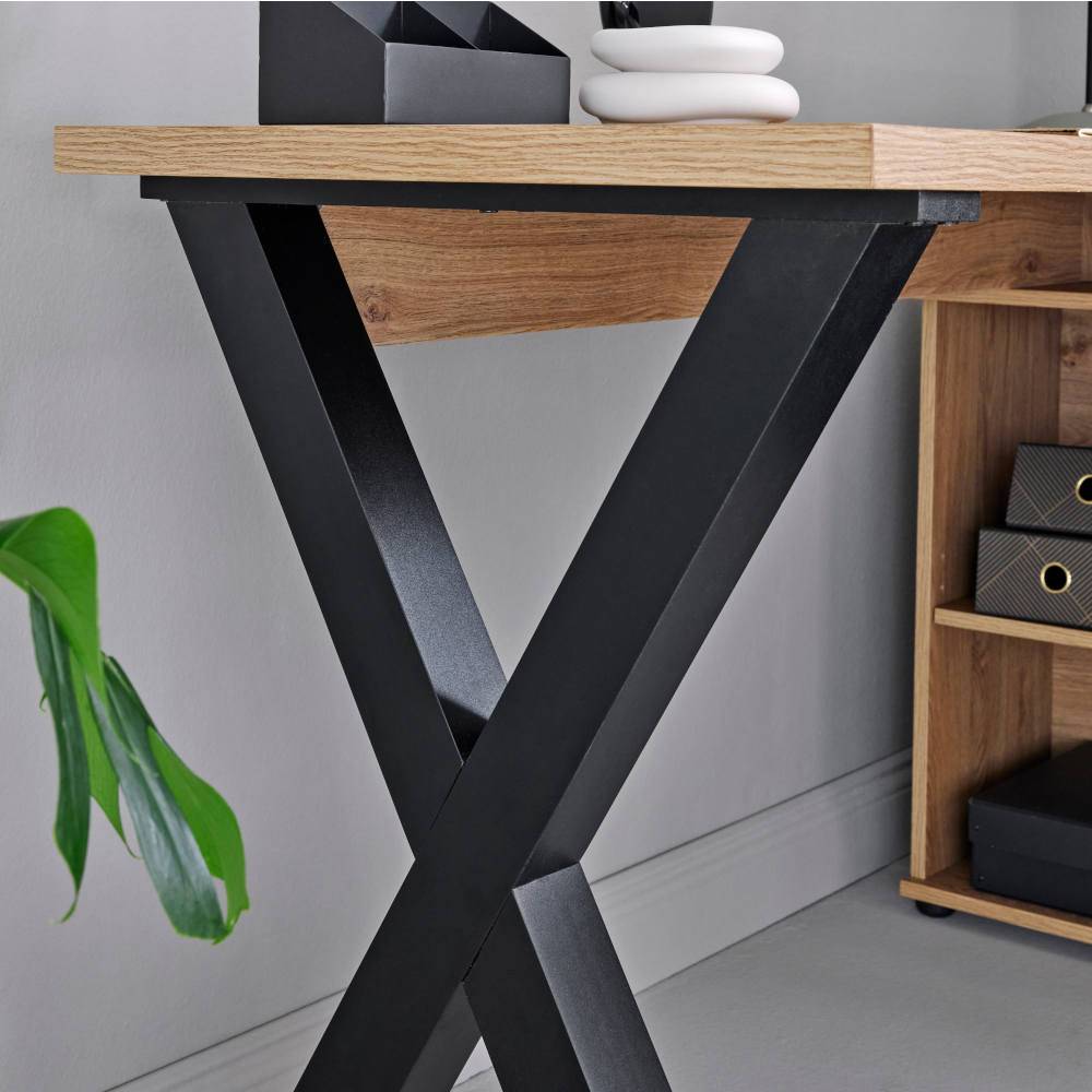 Schreibtisch mit Seitenschrank in Eiche Holzoptik - Embruna