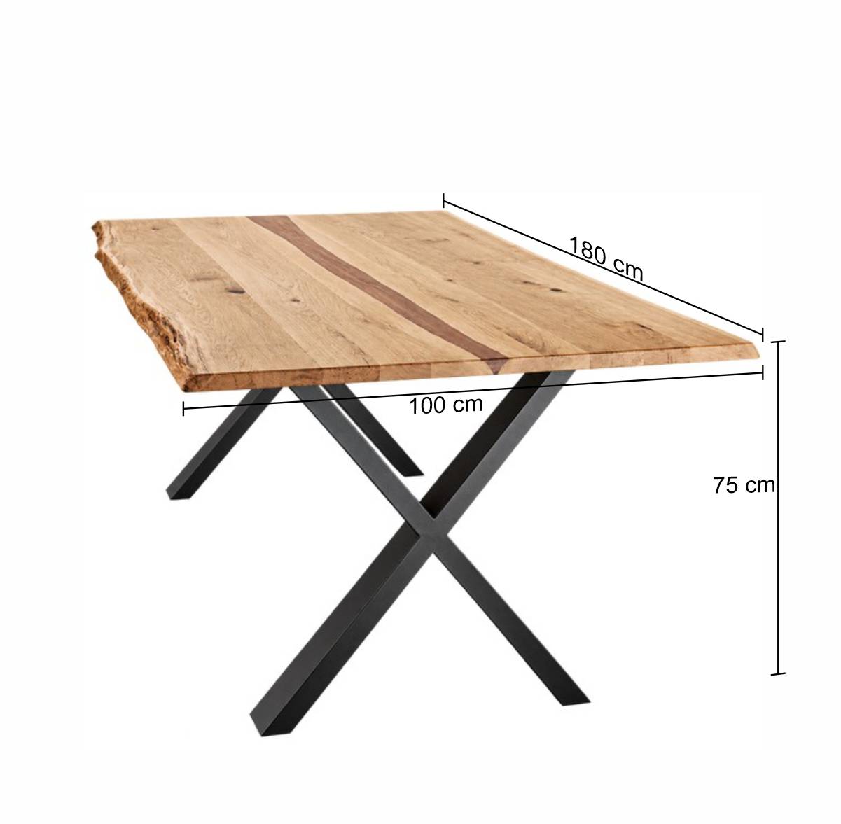 Wildeiche Naturkanten-Tisch mit X-Füßen - Lum
