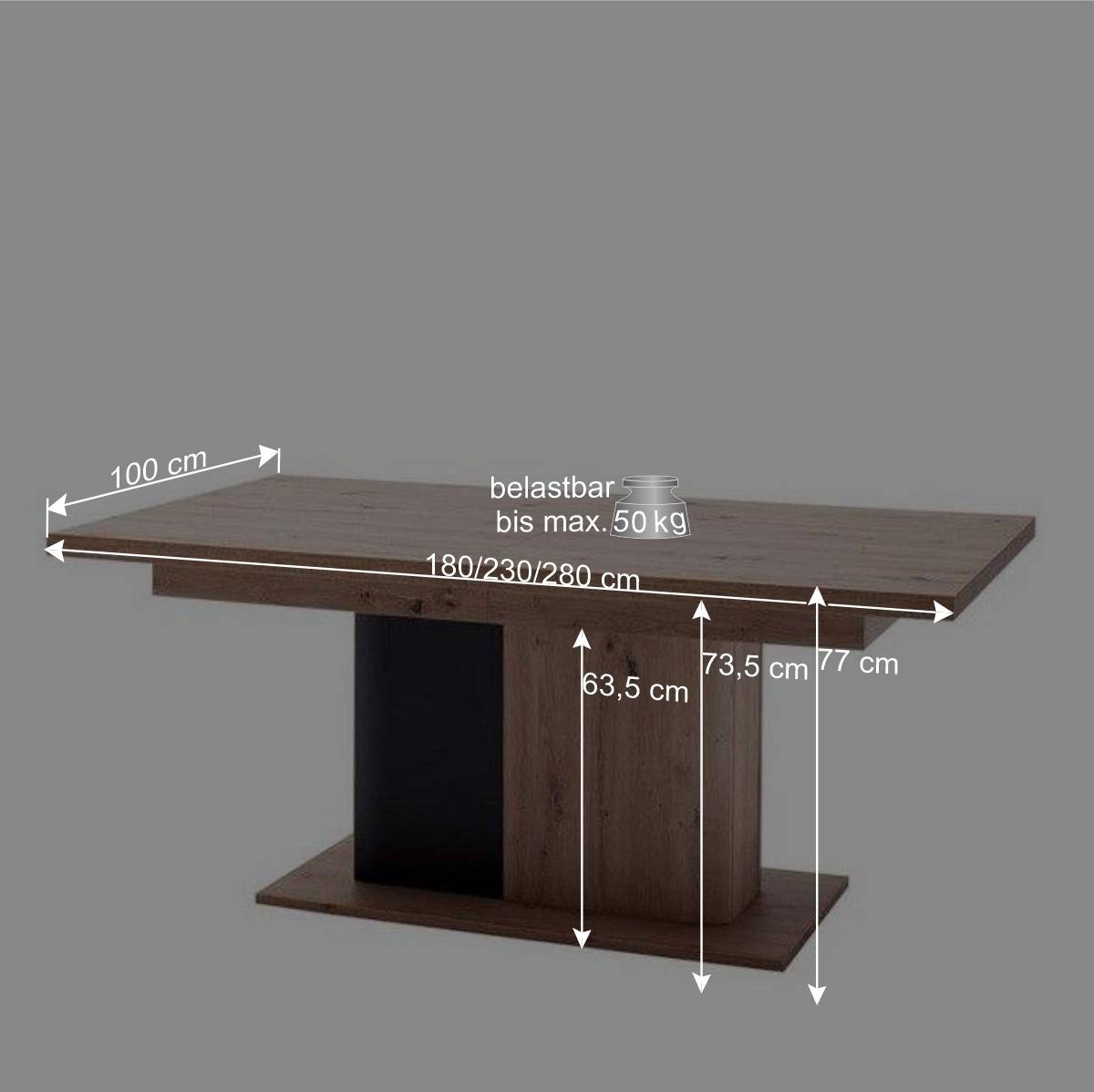 Säulengestell Tisch mit Synchronauszug - Vecenda