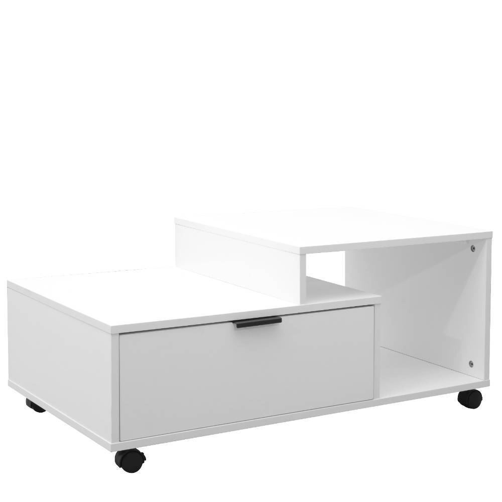 Weißer Wohnzimmer-Couchtisch auf Rollen - Filipeo