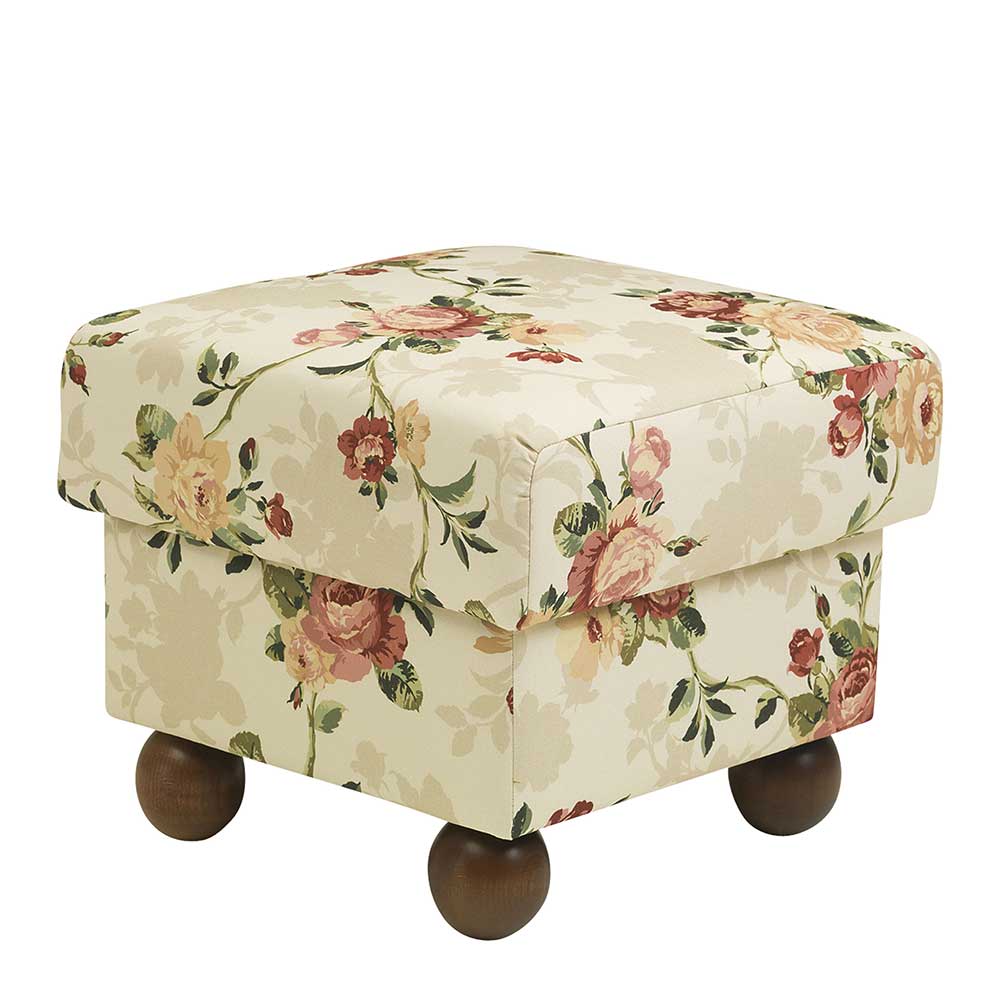 Polsterhocker in Creme mit Rosen - Zavatraos