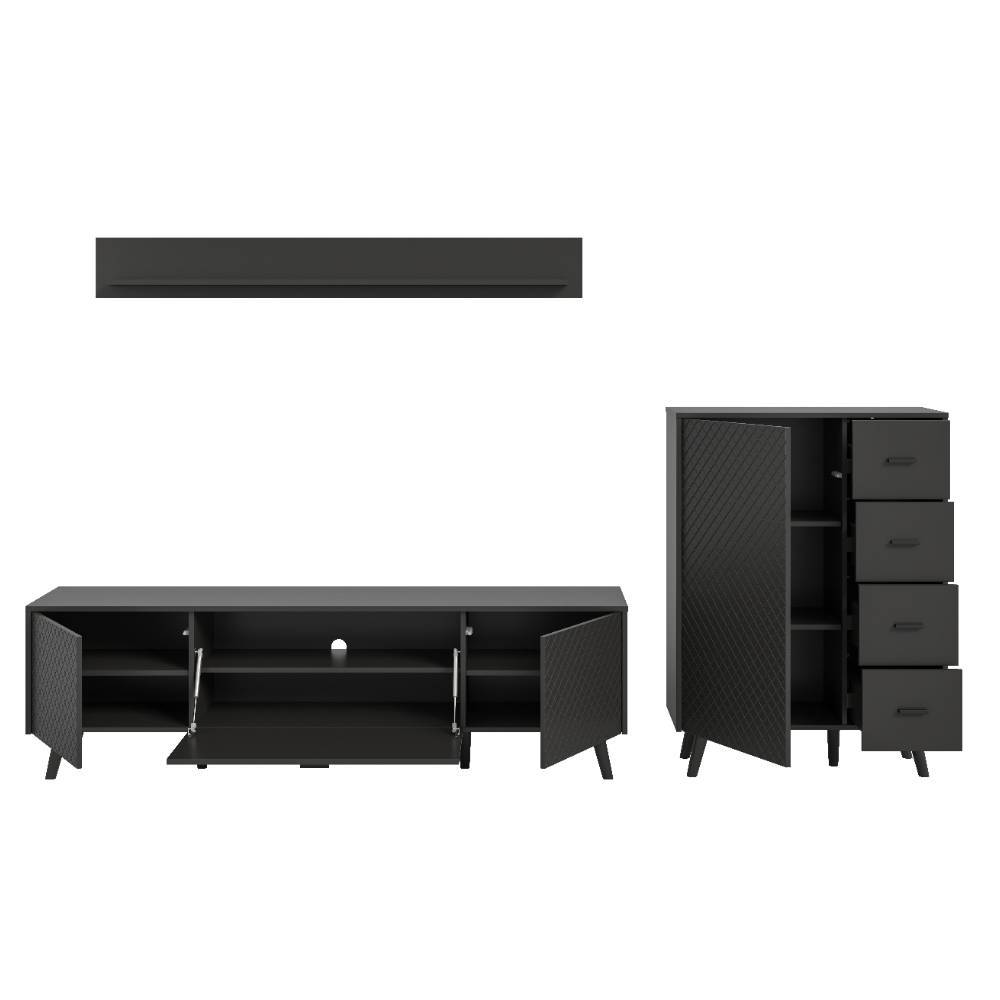 Wohnzimmer Möbel Set in Mattgrau - Adrionata (dreiteilig)