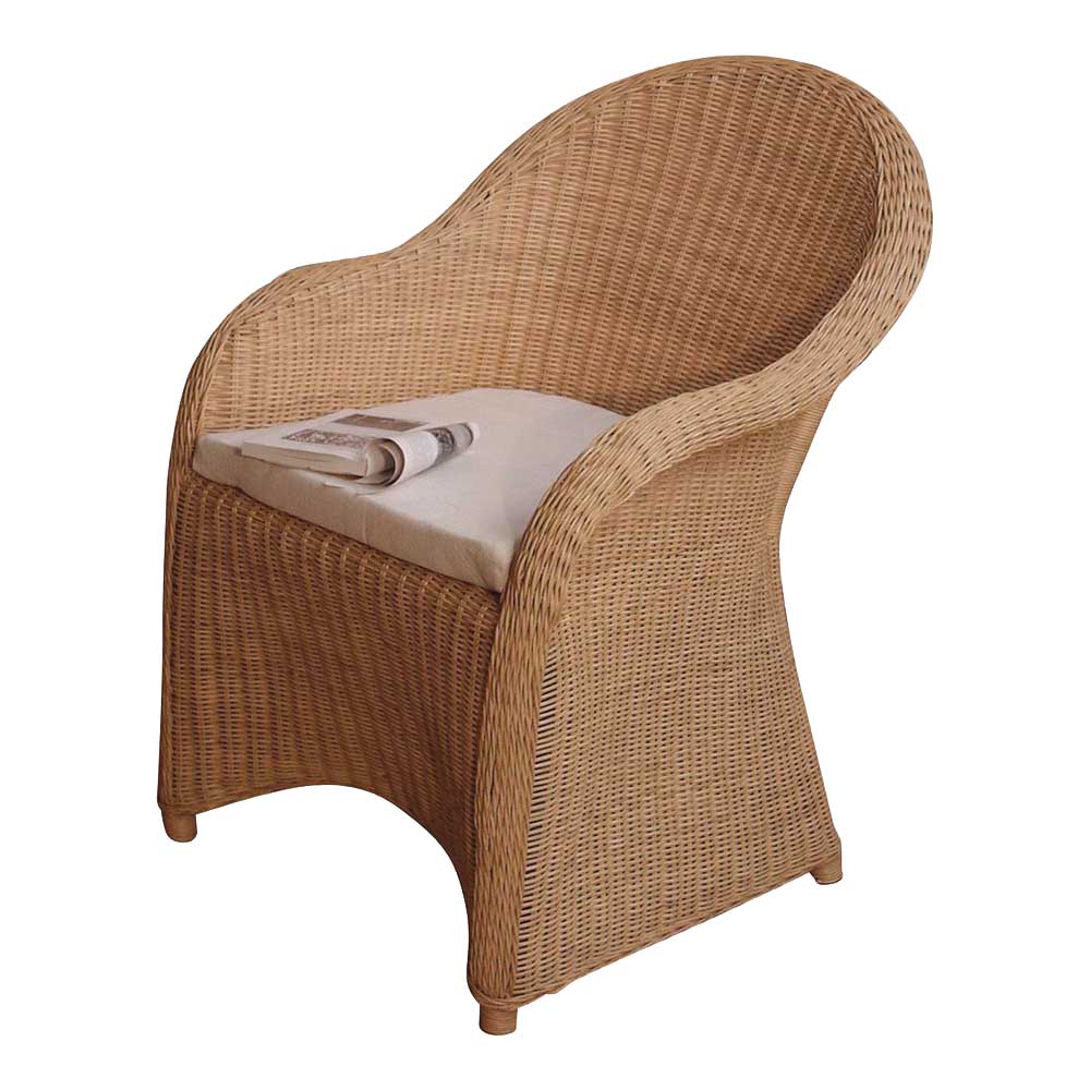 Esszimmersessel aus hellem Rattan mit weichem Sitzpolster – Classico
